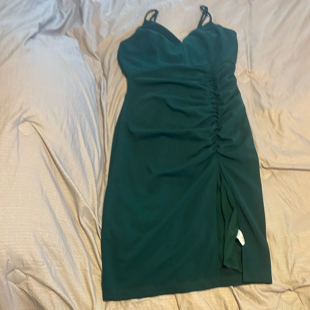 Emerald Sundae Teal Ruched Midi Dress